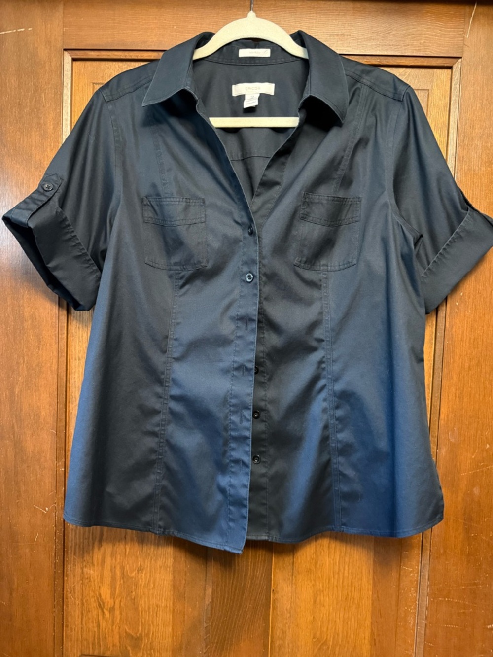 Chico’s Black No-iron Camp Shirt -  Size L (Chico’s Size 2)